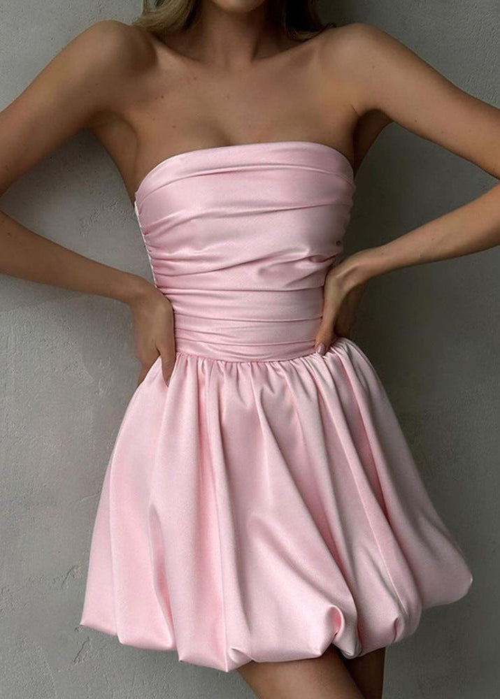 Strapless Mini Dress Lustrous Fabric Bubble Hem