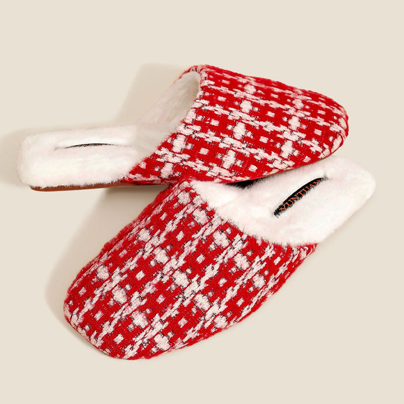 Elegant Color Block Plaid Plush Indoor Slippers