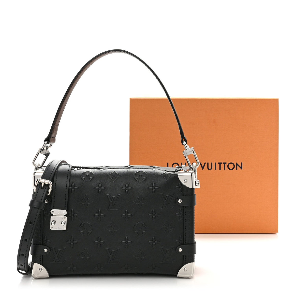 Calfskin Debossed Monogram Side Trunk Black