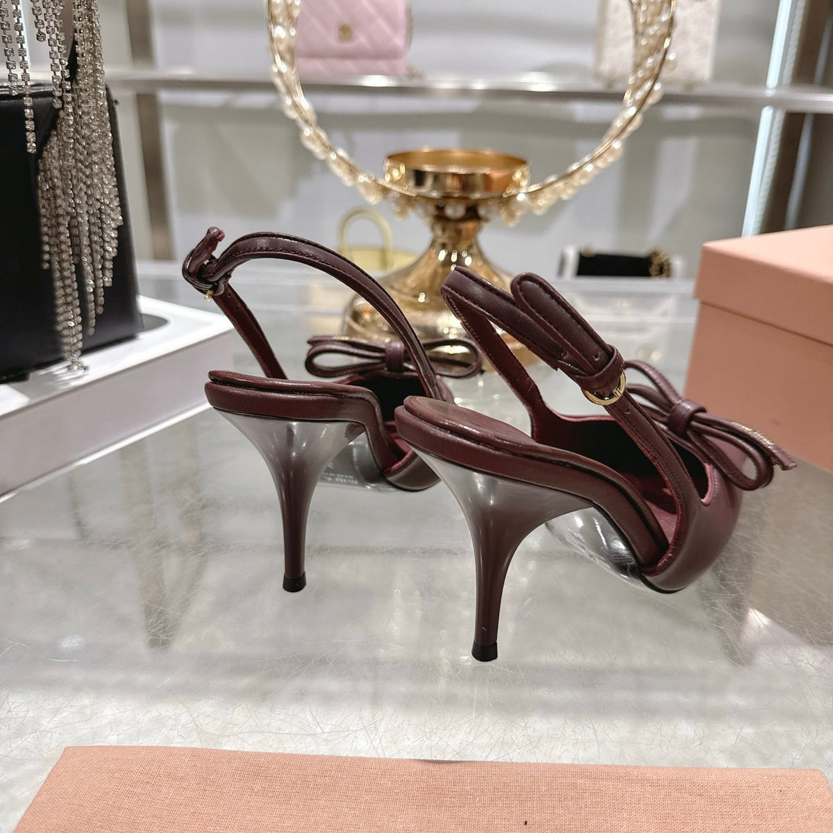 Miu 26 High Heel Slingback 80 Burgundy Leather 592098