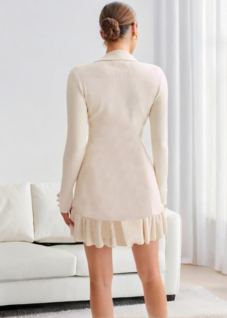Contrast Trim Knit Dress With Ruffle Hem