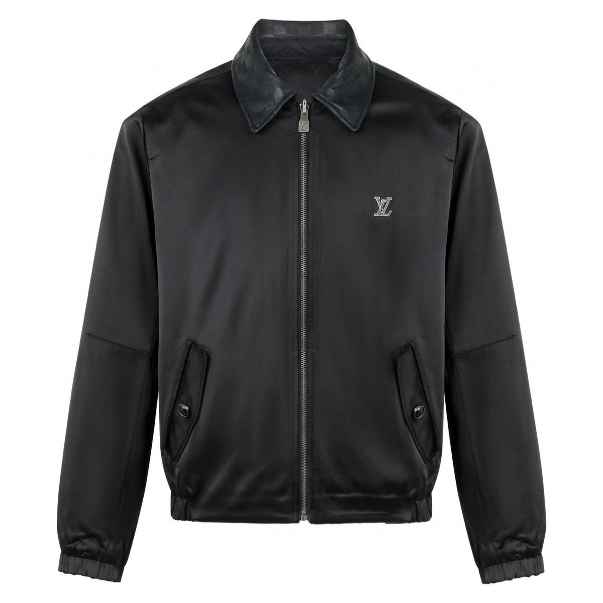 LV Leather Knit Wool Zip-Up Jacket 494212
