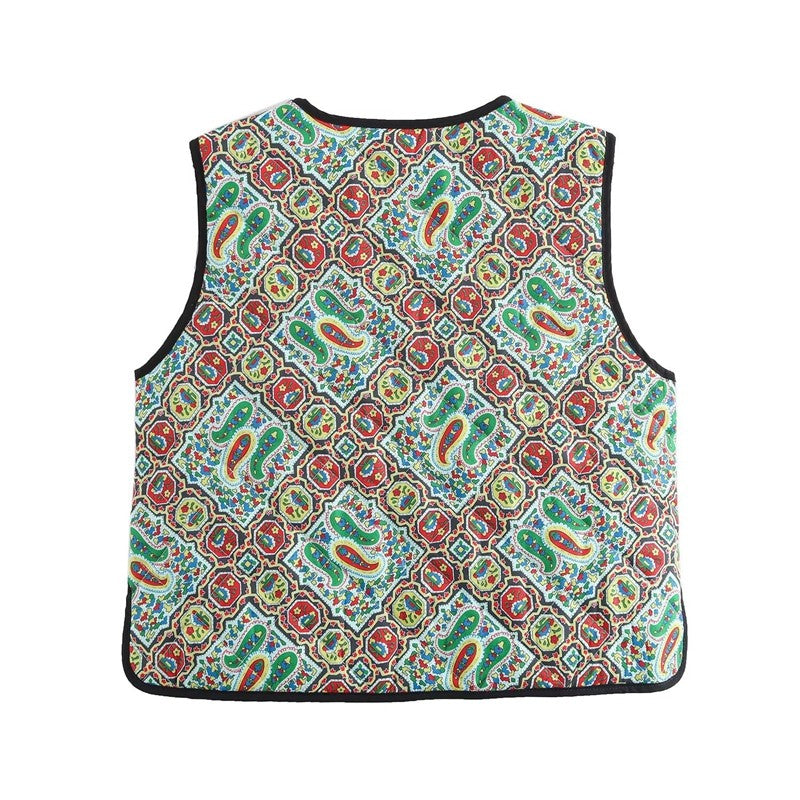 Fashion V-Neck Printed Cotton Vest