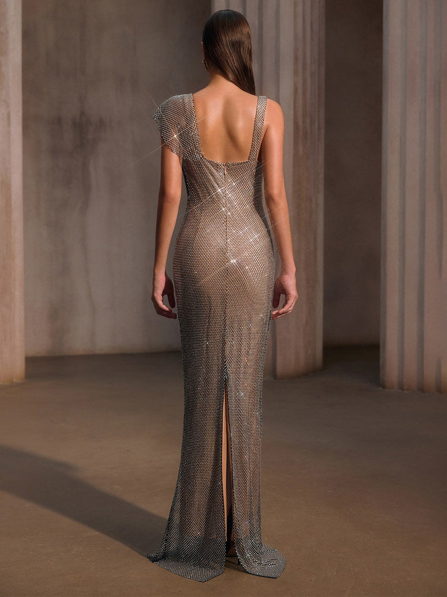 Miranda Rhinestone Mesh Lace Maxi Dress