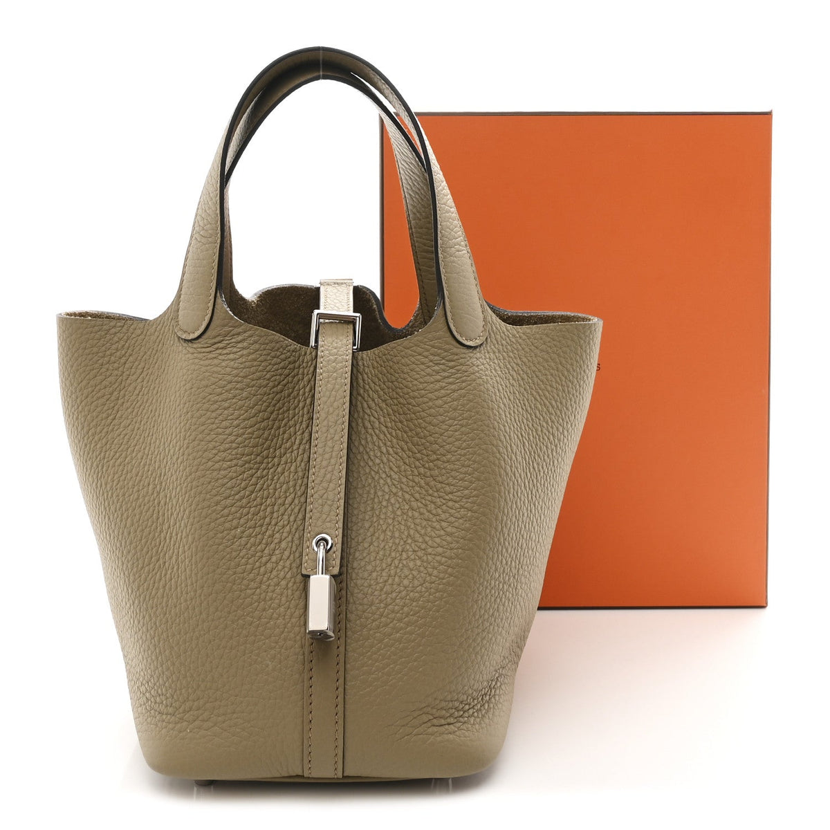 Taurillon Clemence Picotin Lock 18 PM Beige Marfa