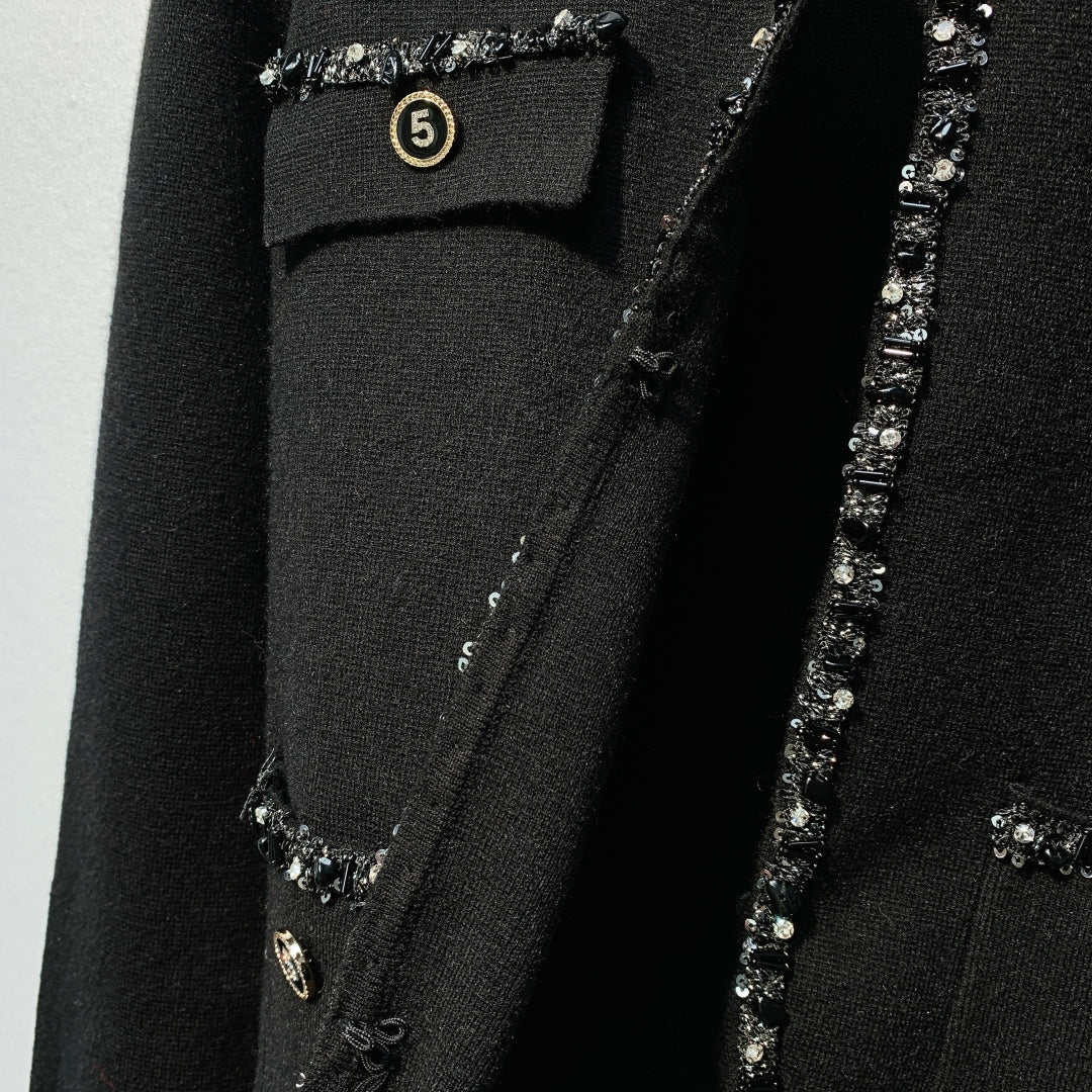 Chanel 26 Beaded Stylish Button Cardigan Black in Wool 800686