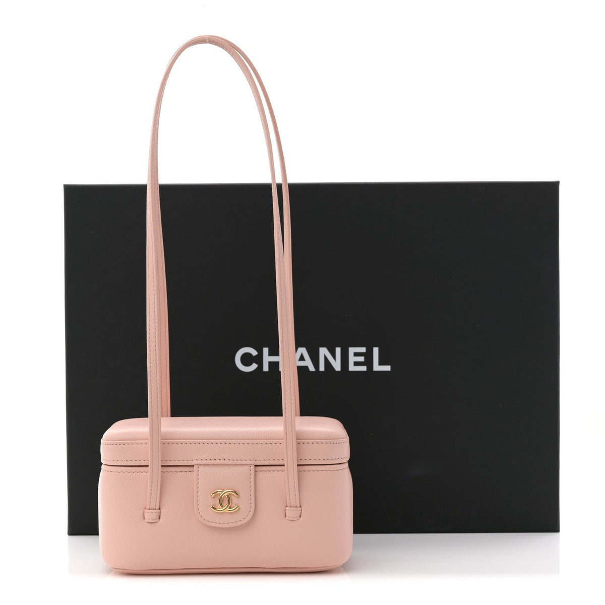 Shiny Caviar Preppy Coco Long Vanity With Strap Light Pink