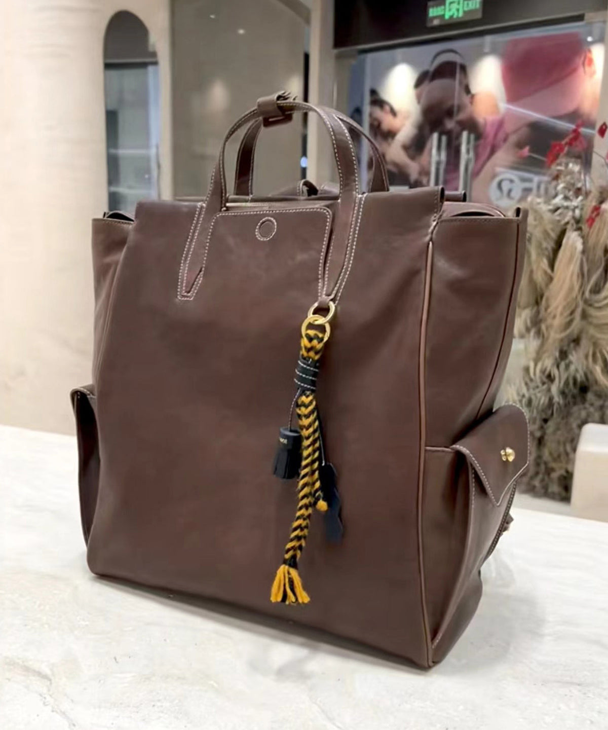 Casual Chocolate Oversize Solid Durable Leather Backpack Bag
