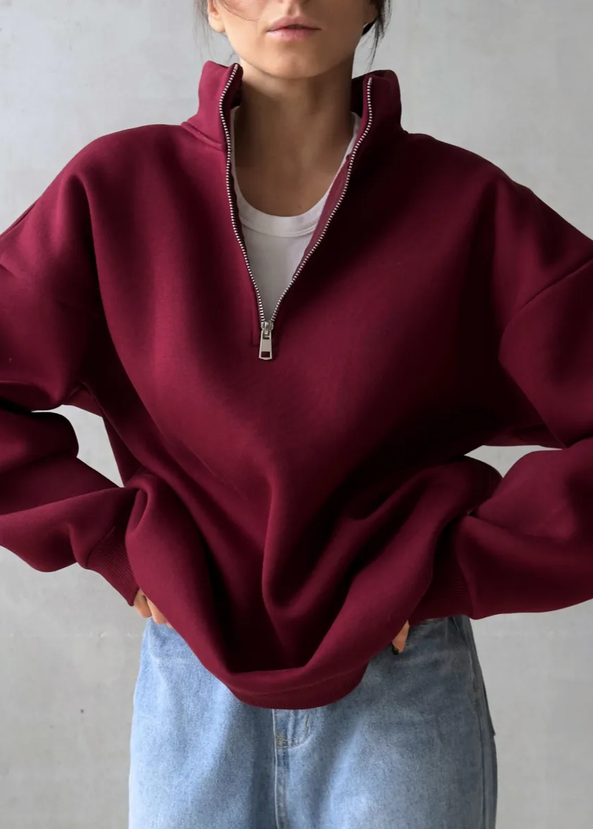 Oversized Cotton Blend Sweatshirt With High Collar