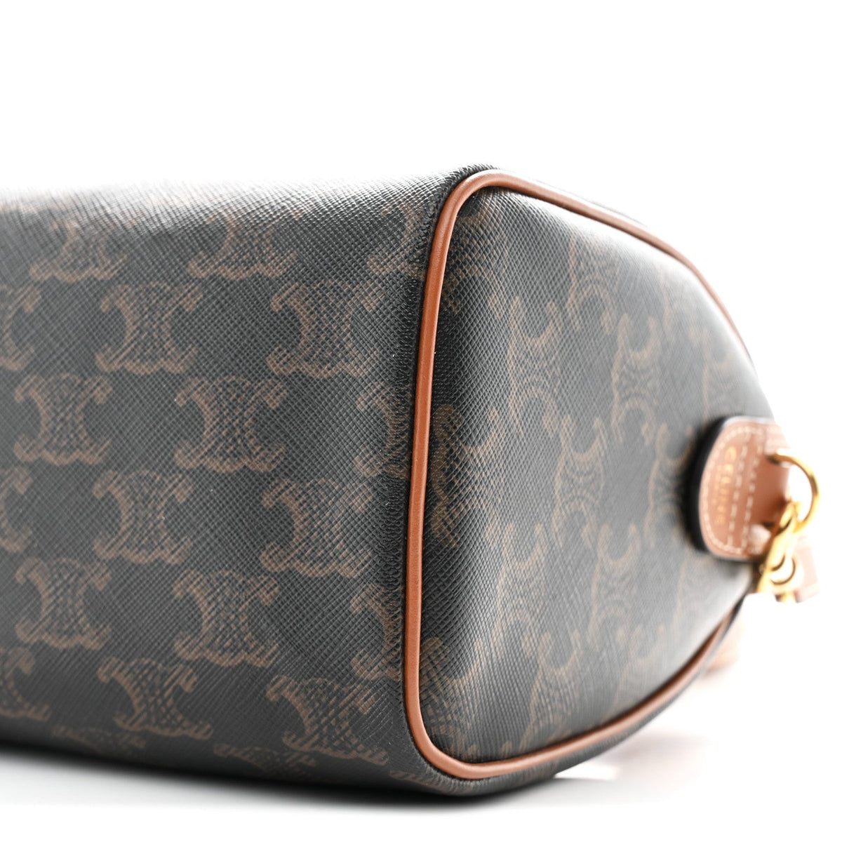 Triomphe Canvas Calfskin Small Boston Bag Tan