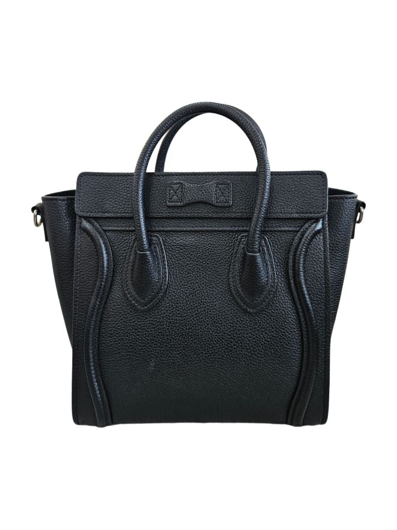 Celine Black Leather Nano Luggage Tote Bag