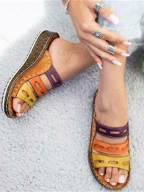 Sandals Female Large Size Wedge With Thick Base Color Matching Ladies Sandals And Slippers