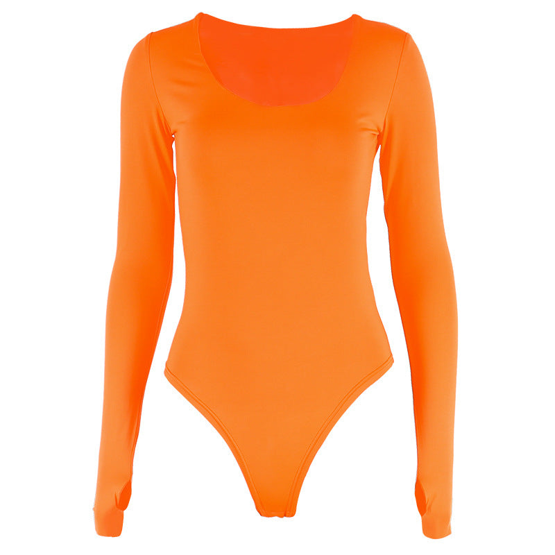 Stylish Orange Long Sleeve Bodysuit Comfortable Fit