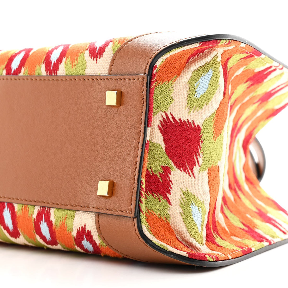 Canvas Calfskin Embroidered Small Vlogo Signature Bag Multicolor Saddle Brown