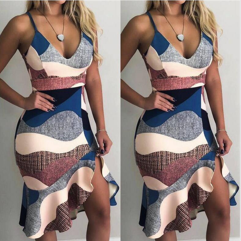 Low Bodied Halter V-Neck Ruffle Buttock Dress
