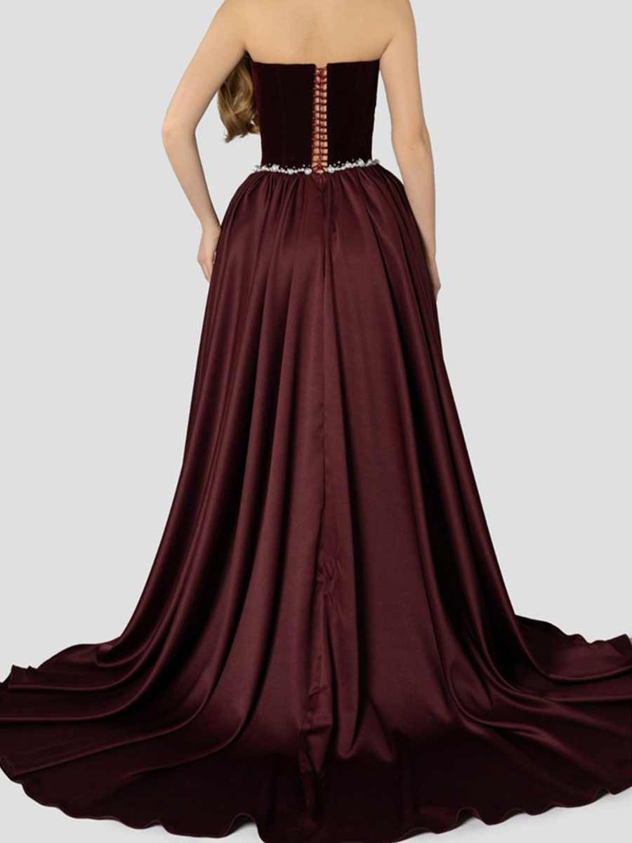 Talia Pearl Strapless Maxi Dress In Red