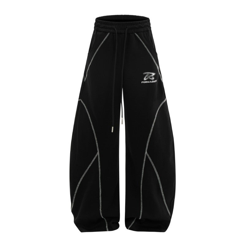 Patchwork Joggers With Curved Hem Topstitching Detail Unisex Design