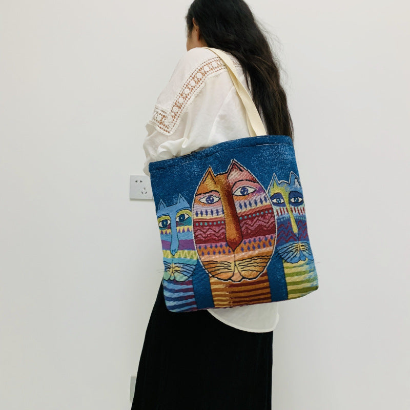 Vintage Floral Embroidered Knitted Shoulder Bag for Daily Use