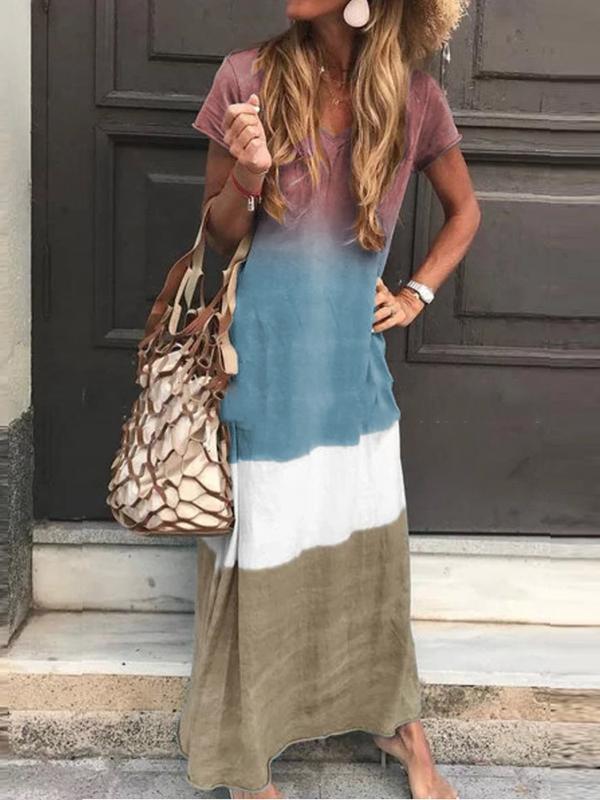V-Neck Retro Gradient Casual Long Dress