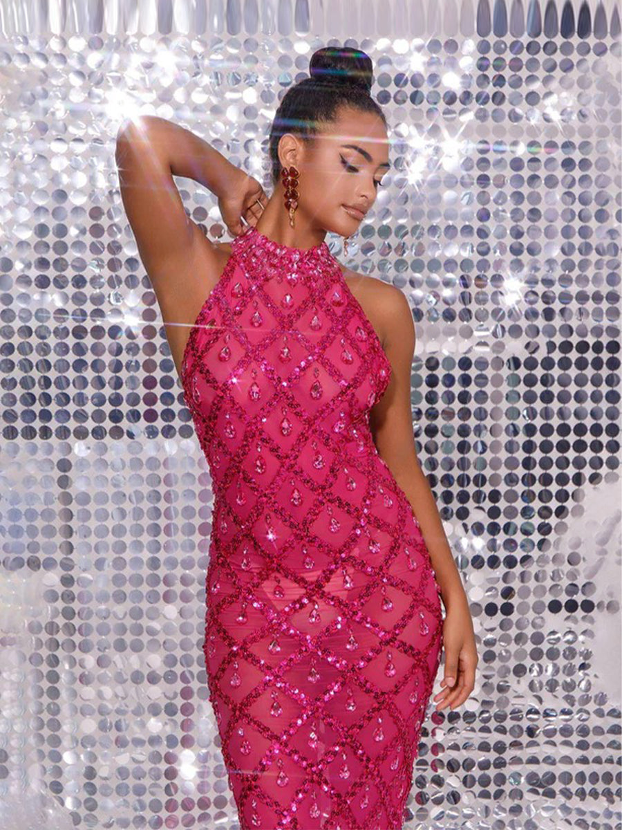 Liora Sequin Crystal Maxi Dress