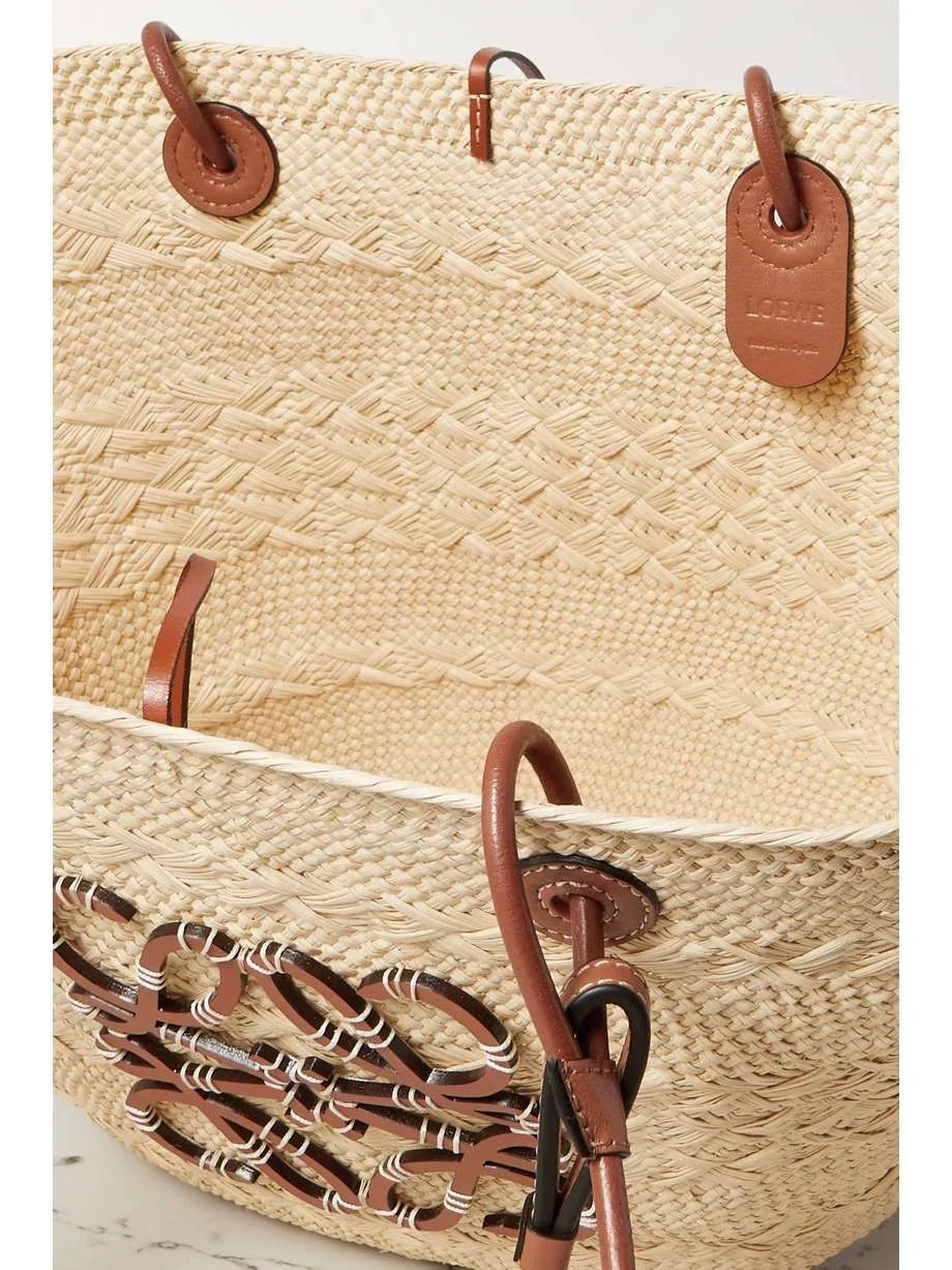 LOEWE + Paula's Ibiza medium leather-trimmed woven raffia tote