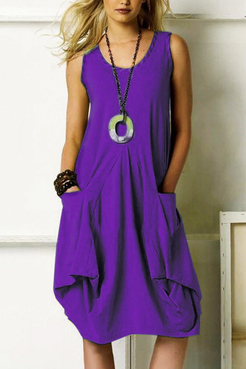 Sleeveless Dress Loose Size Women'S Beach Skirt Solid Color Personality Irregular Solid Color Vest Dress