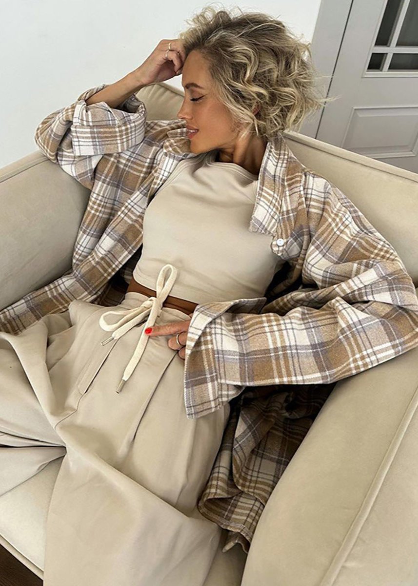 Woolen Plaid Shirt Retro Loose Fit Layering