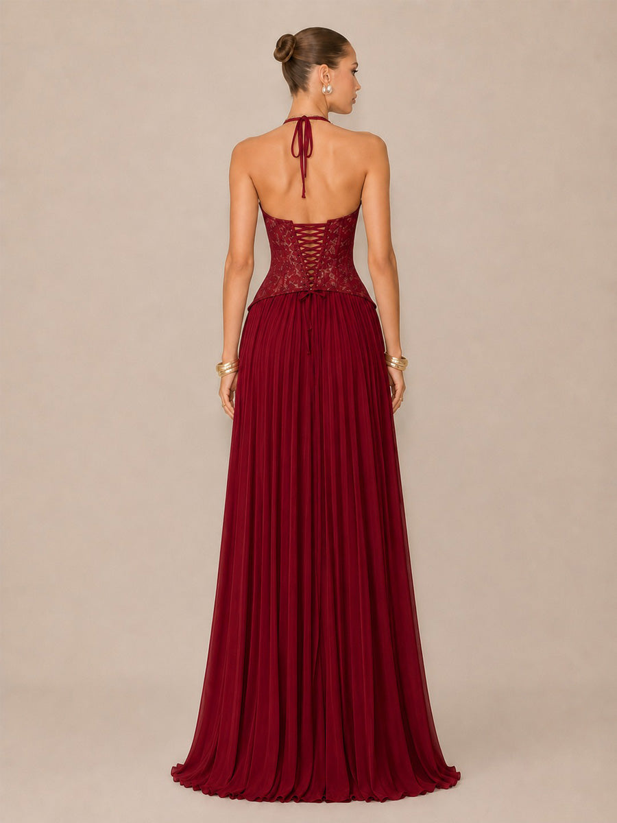 Kalina Ruched Halter-Neck Bodycon Maxi Dress