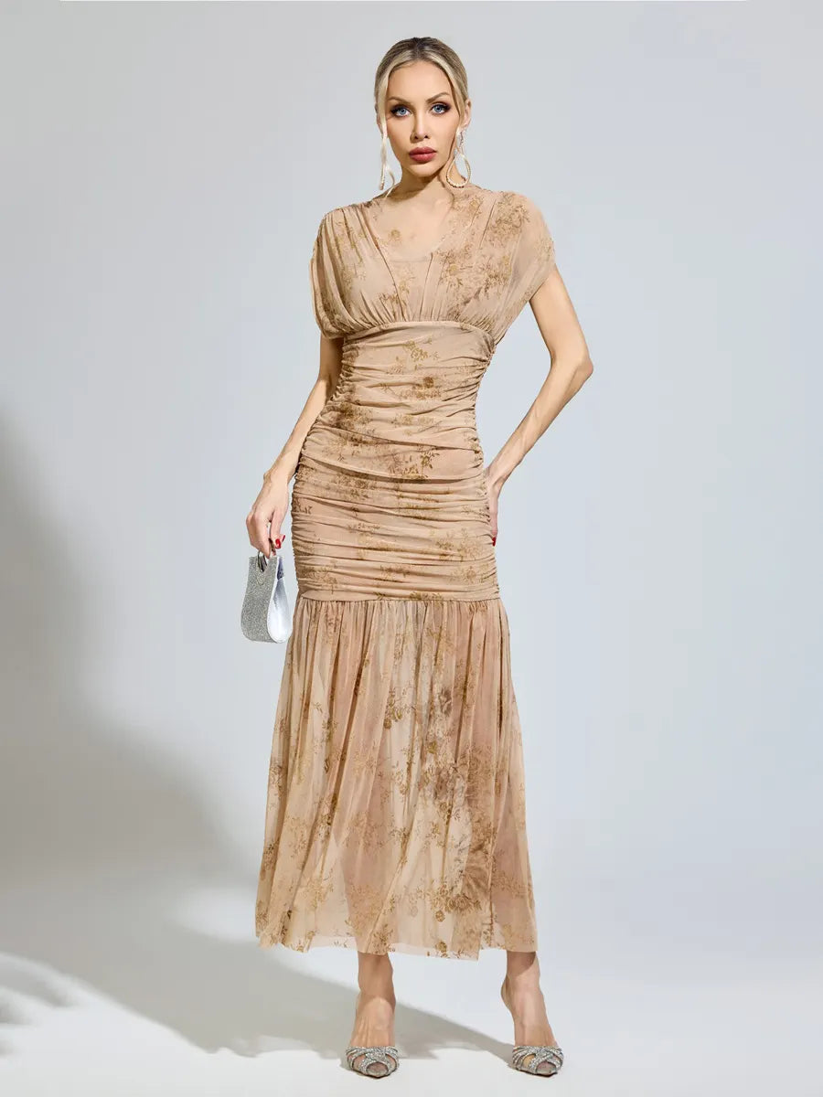 Helena Apricot Bodycon Maxi Dress