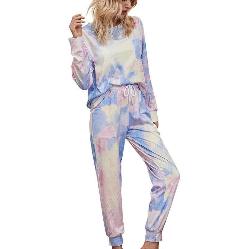 Autumn Women'S Gradient Pajamas Tie-Dyed Long-Sleeved Trousers Home Service Two-Piece Suit