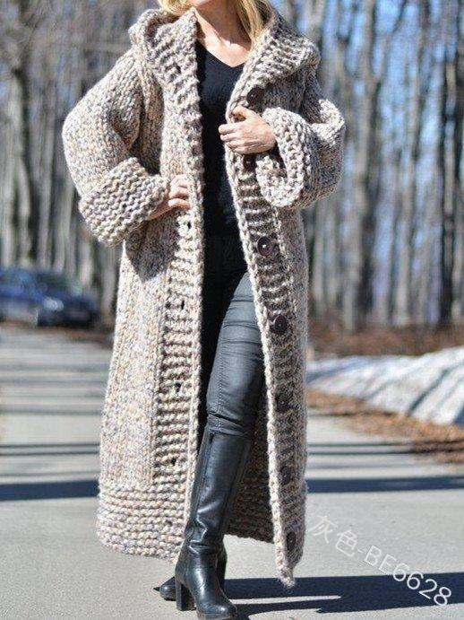 Autumn Winter Cardigan Solid Color Medium Length Thick Thread Sweater Sweater Coat