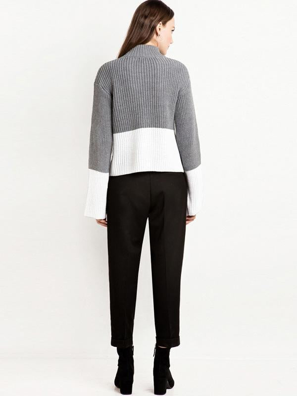 Simple Split-Joint Flared Sleeves Sweater Tops