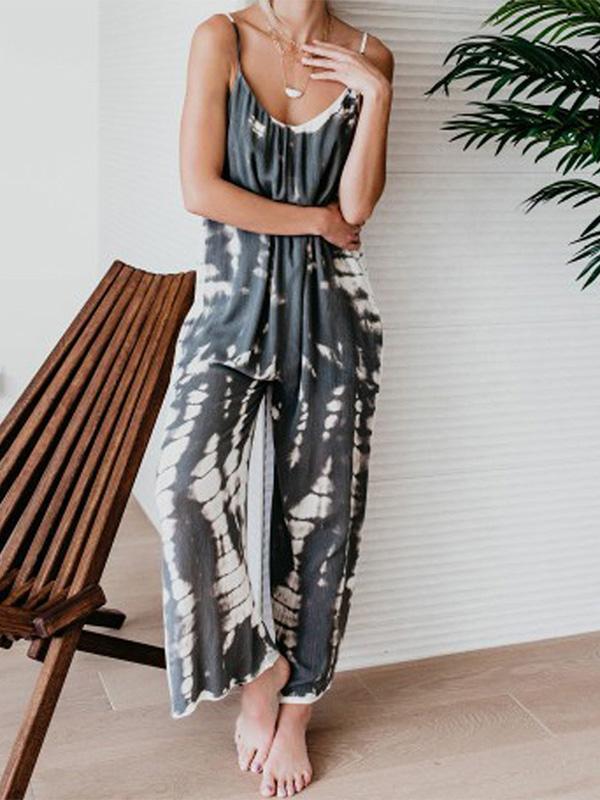 Casual Tie-Dye Holiday Jumpsuit Spaghetti-Strap Romper