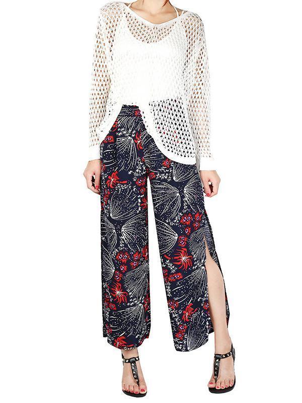 Pretty Chiffon Floral Split-Side Wide Leg Long Pant
