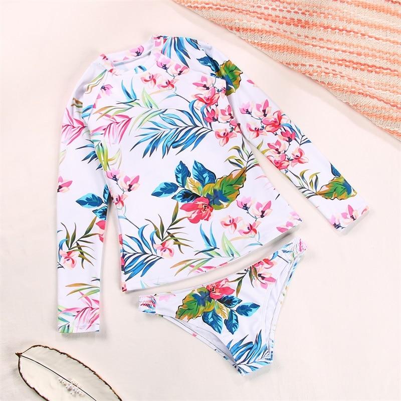 Long Sleeve Swimsuit Floral Print Bikini Bathing Suit Women Biquini High Neck Two Two-Piece Suits Swimwear Femlae Bikinis