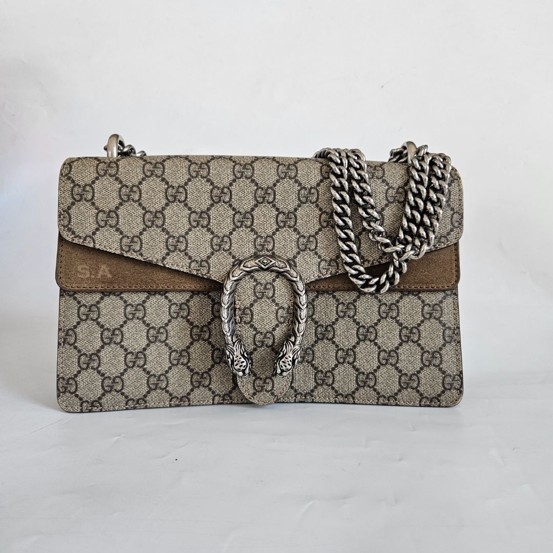 Gucci Beige GG Supreme Canvas and Suede Dionysus Shoulder Bag