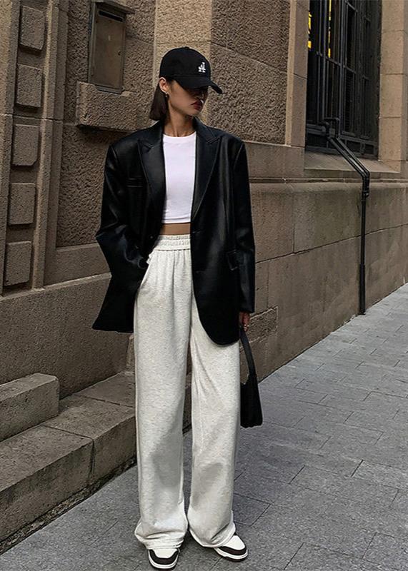 Black Faux Leather Blazer With Structured Fit