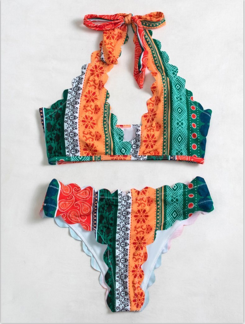 Printed High-Waisted Sexy Bikini Split Swimsuit Girl