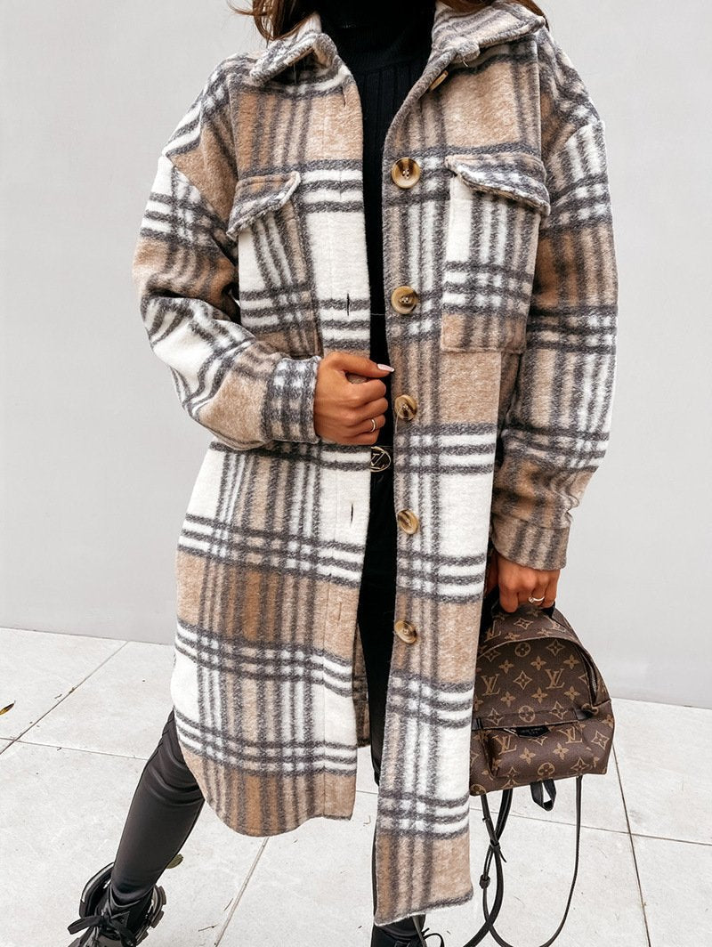 Plaid Print Woolen Coat