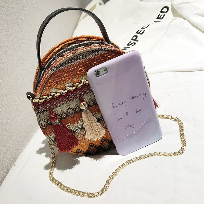 All-Match Zippered Casual Print Round Bag