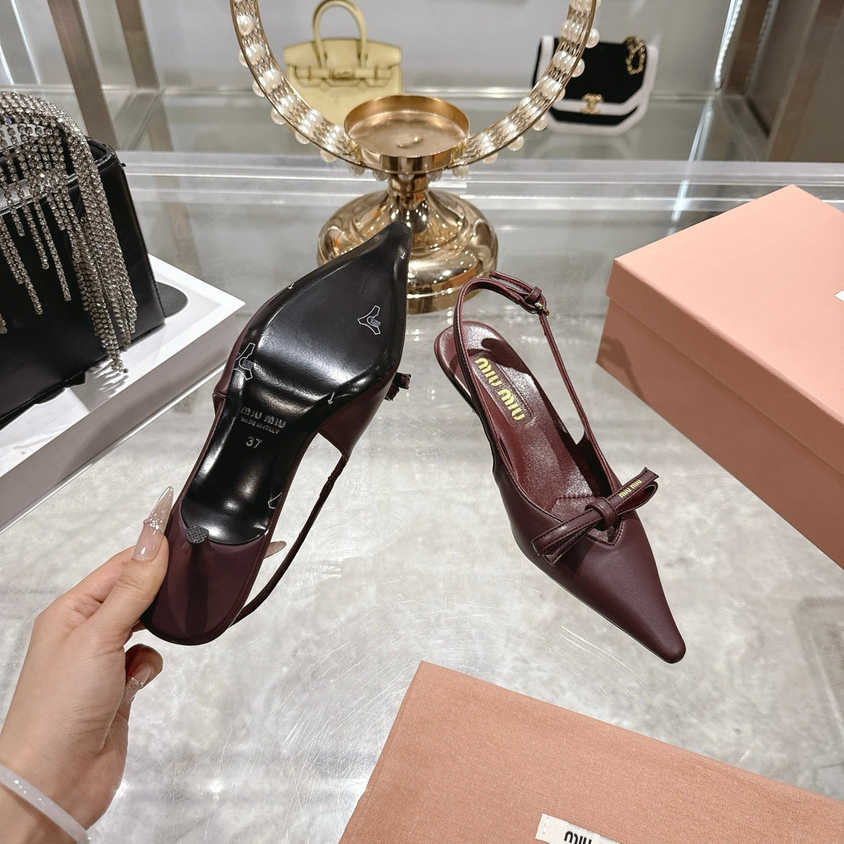 Miu 26 High Heel Slingback 45 Burgundy Suede Leather 592096