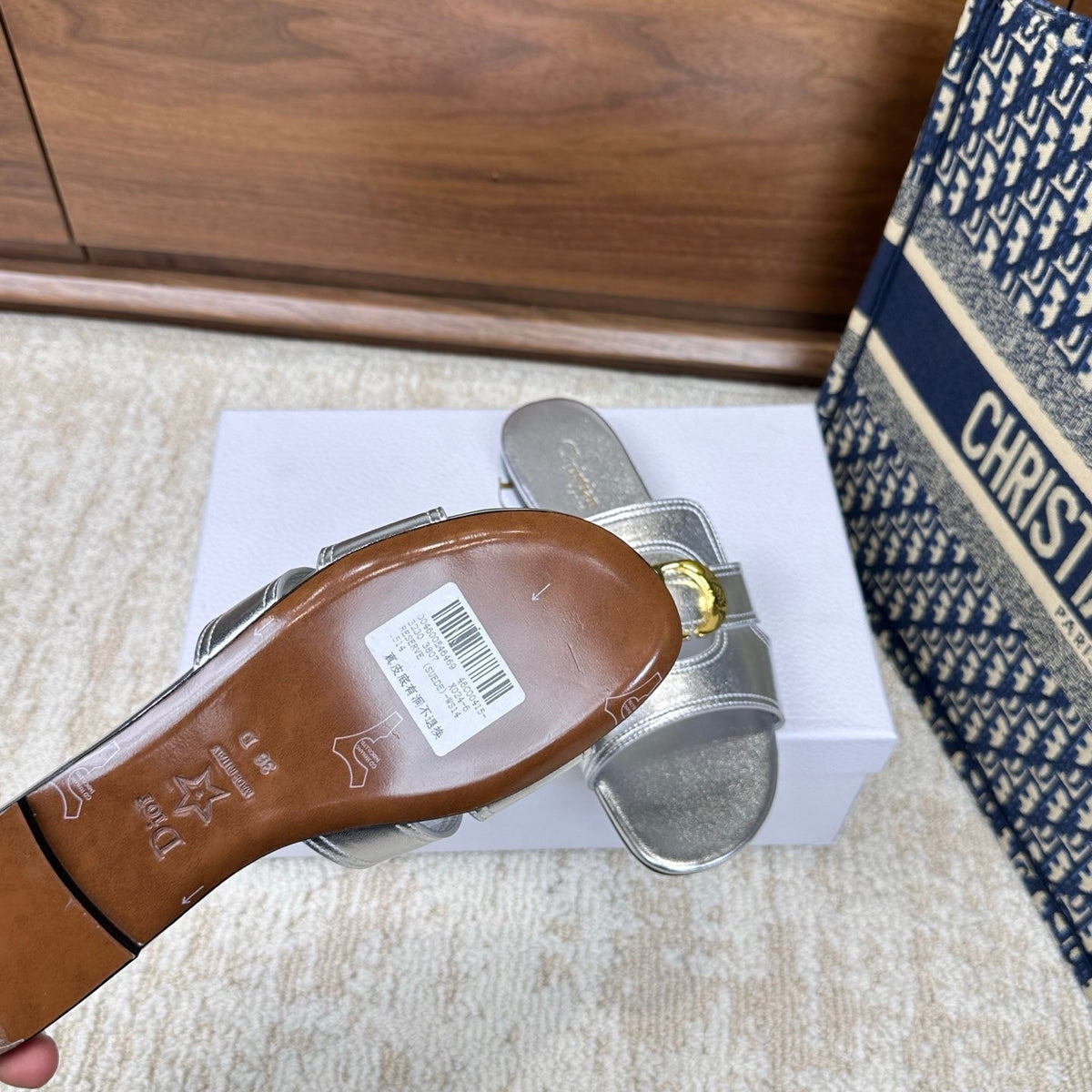 CD Montaigne Sandals Metallic Silver in Calfskin 598166