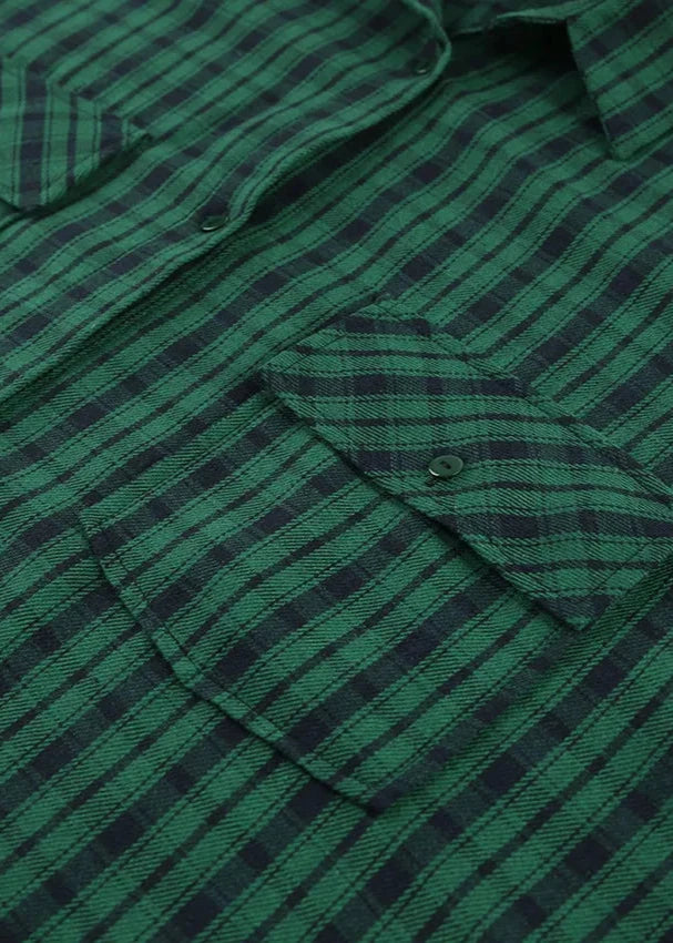 Oversized Plaid Shirt Cotton Retro Green Style