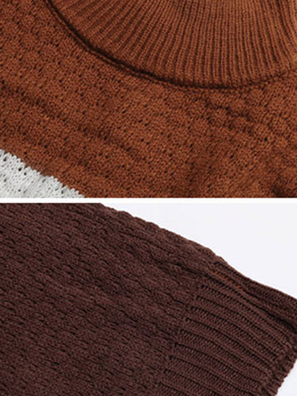 Simple Loose Contrast Color Striped Round-Neck Sweater