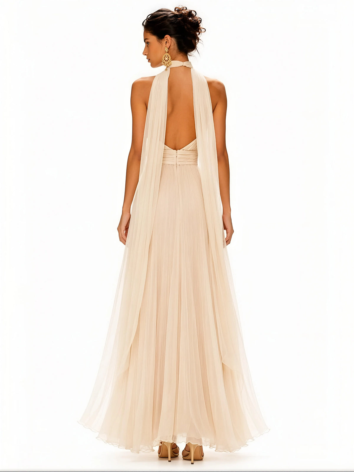 Cecilia Sleeveless Open-Back Chiffon Maxi Dress