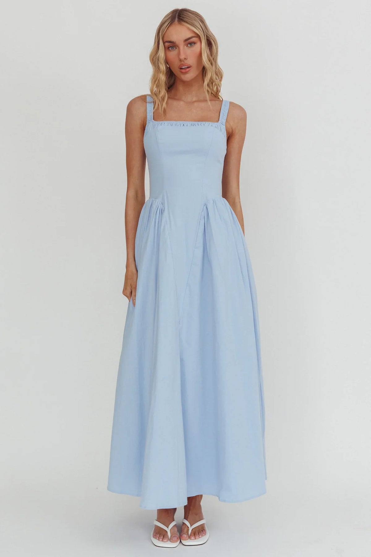 El Corazon Smocked Neckline Maxi Dress Blue