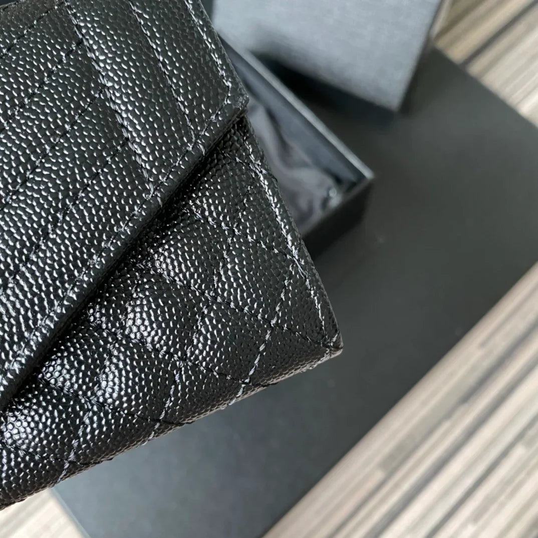 YSL Envelope Purse Beige Black A026KK 13.5cm