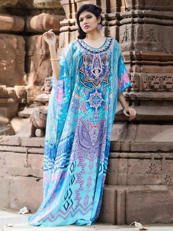 Casual Loose Boho Round-Neck Beach Maxi Dress Cover-Ups