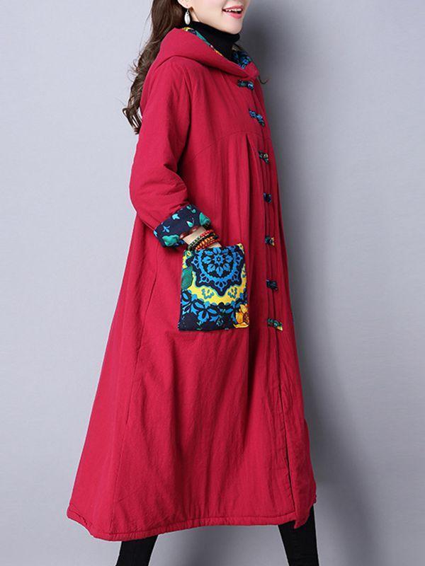 Autumn And Winter National Style Printing Long Coat