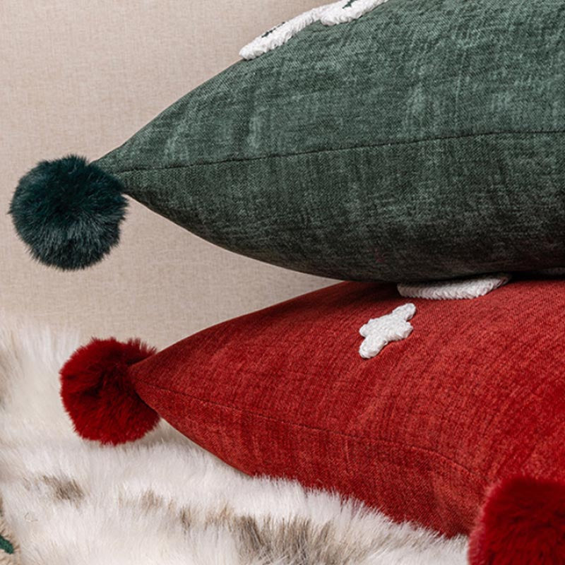 Cute Square Christmas Pillow Case With Pom